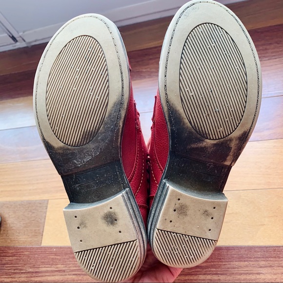 Nine West Red Leather Woven Lace-Up Boots - Picture 5 of 7